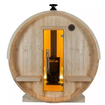 Sauna d’extérieur en bois massif – 6 places, concept tonneau, chaleur sèche & humide