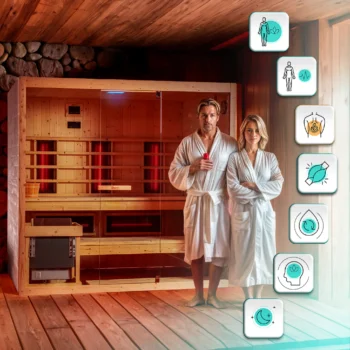 Sauna combiné 4‑5 places – Technologie infrarouge + vapeur & LED et audio