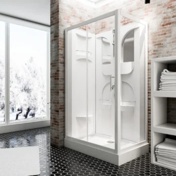 Cabine de douche intégrale 120×80 cm – Verre transparent, profilés blancs