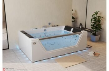 Baignoire balnéo jacuzzi  4 places – 45 jets, cascade et appuis‑tête ergonomiques