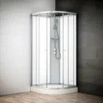 Cabine de douche d’angle 80×80 cm – Design blanc, paroi transparente et robinetterie