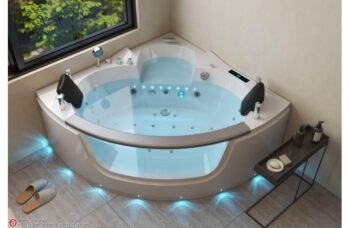 Baignoire balnéo jacuzzi d’angle 2 personnes – jusqu’à 33 jets, cascade et structure acrylique