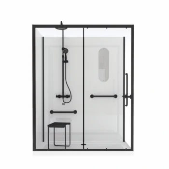 Cabine de douche accessible 160×85 cm – siège intégré et mitigeur