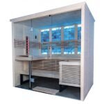 Sauna combiné compact bois épicéa & chauffage tradi, infrarouge et mur de sel