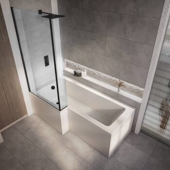 Baignoire douche d’angle asymétrique – Pare‑baignoire en verre sécurité 6 mm